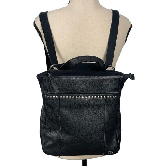 The Sak Black Crossbody Backpack Bag Purse Leather Black Convertible Studded - Picture 4 of 13